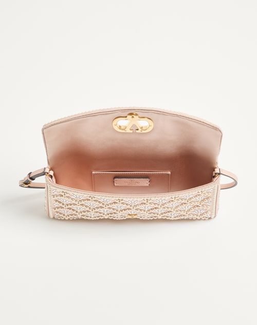 Valentino Garavani - Valentino Garavani Devain Small Shoulder Bag With Pearls And Rhinestones - Cream - Woman - Shoulder Bags