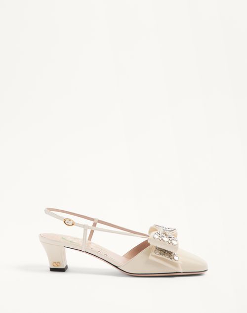 Valentino Garavani - Bowow Slingback Pumps Aus Ziegelleder Mit Spiegeln Und Kristallen 45 mm - Elfenbein/silber - Frau - Schuhe