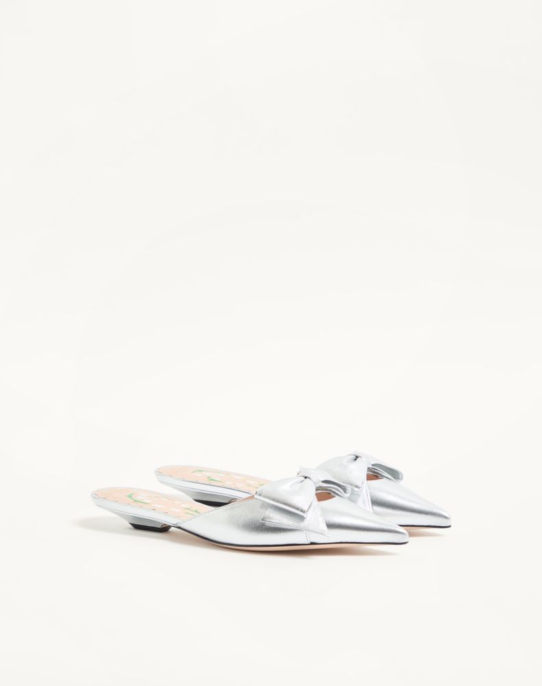 Valentino Garavani Bowow Mule In Laminated Nappa 20Mm Woman Silver 39