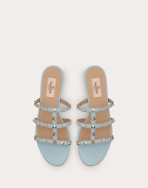 Rockstud Flat Slide Sandal for Woman in Porcelain Blue | Valentino SE