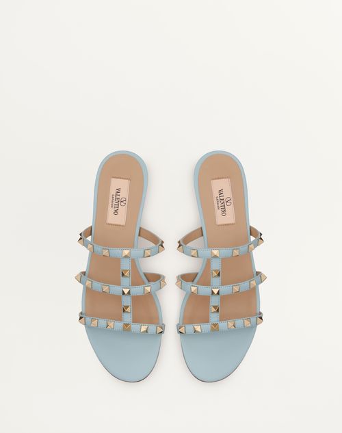 Rockstud Flat Slide Sandal for Woman in Porcelain Blue | Valentino SE