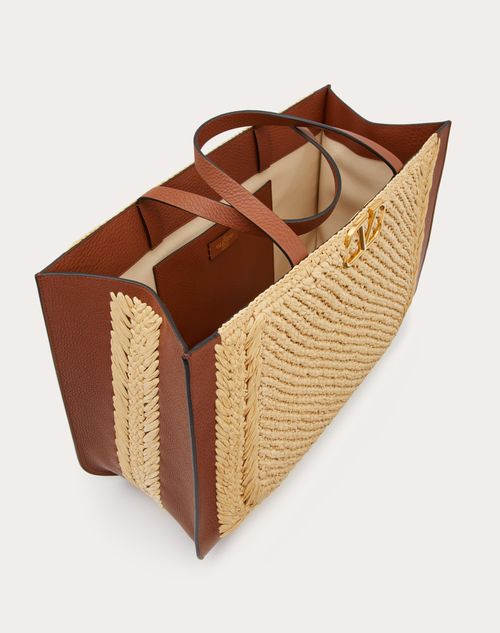 Valentino Garavani VLOGO Signature Raffia & Calfskin Tote Bag