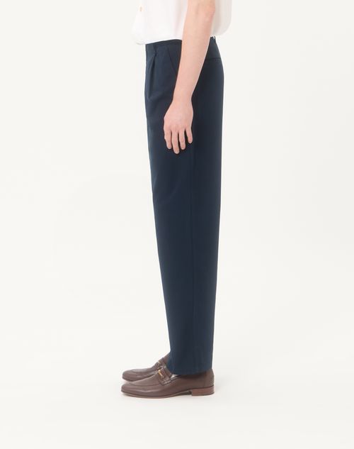 Valentino - Valentino Trousers In Cotton Gabardine With Vlogo Embroidery - Navy - Man - Trousers And Shorts