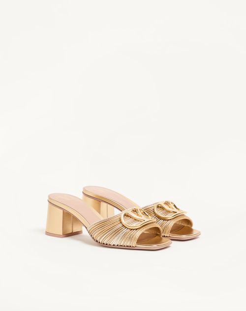 Valentino Garavani - Sandalo Slide Vlogo Signature Metallizzato Con Ricamo Cornely 60mm - Oro - Donna - Sandali