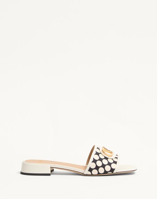 Valentino Garavani - Vlogo Signature Slide Sandal In Plus De Pois Fabric 20mm - Black/ivory - Woman - Shelf - W Shoes - Summer Vlogo
