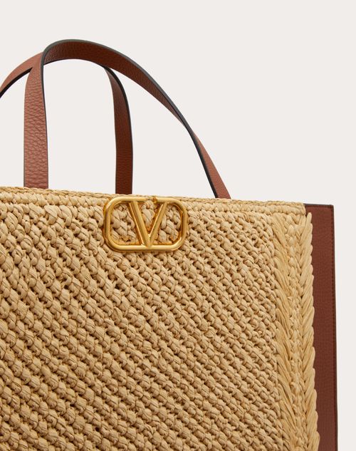 Valentino Garavani - Summer Woven Raffia & Brown Leather VLOGO Tote