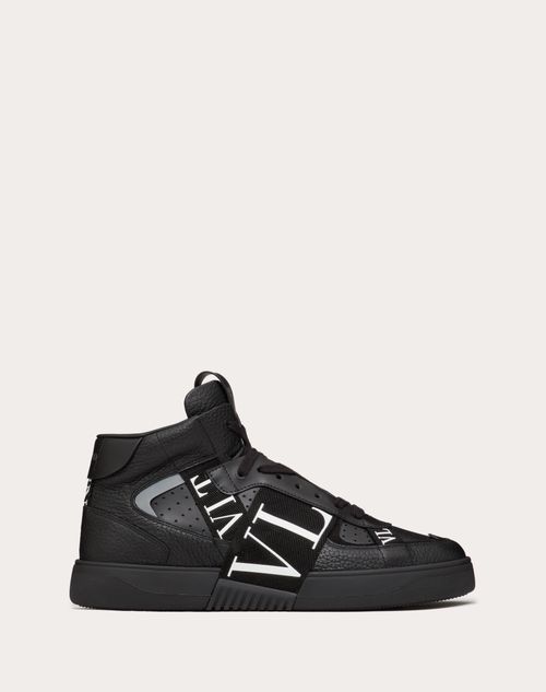 Mid-top Calfskin Vl7n Sneaker With Bands for Man in White/ Black