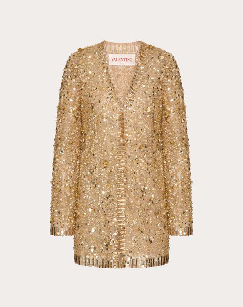 Valentino - Bestickte Jacke Aus Tulle Illusione - Gold - Frau - Jacken Und Mäntel