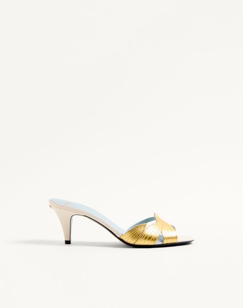 Valentino Garavani - Foliefoliage Slide Sandal In Kidskin 65 Mm - Ivory/gold - Woman - Woman Shoes Sale