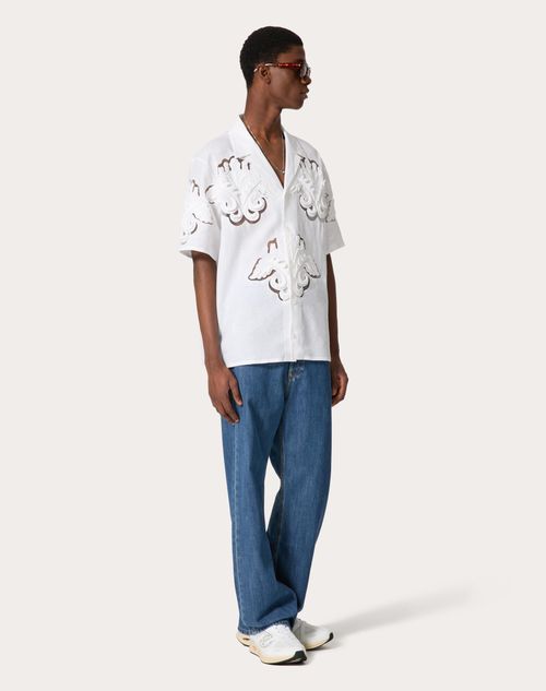 Valentino - Bowlinghemd Aus Leinen Mit Hochrelief-verzierung - Weiß - Mann - Hemden