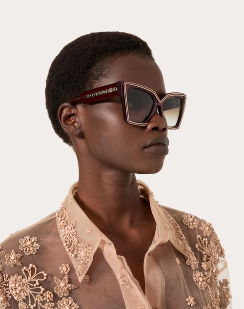 V Grace Oversized Cateye Acetate for Woman in Maroon Valentino NL