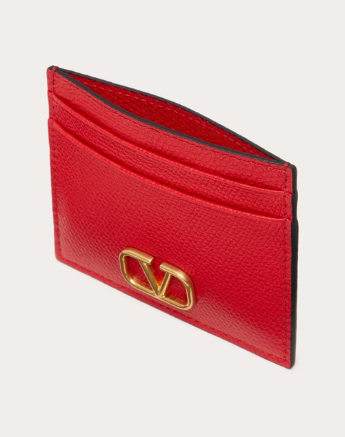 Vlogo Signature Grainy Calfskin Cardholder Wth Zip for Woman in