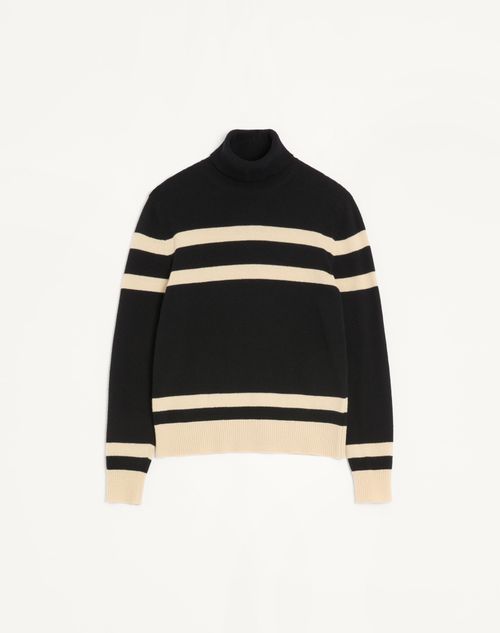 Valentino - Valentino High-neck Wool Sweater With Vlogo Embroidery - Black/butter - Man - Knitwear