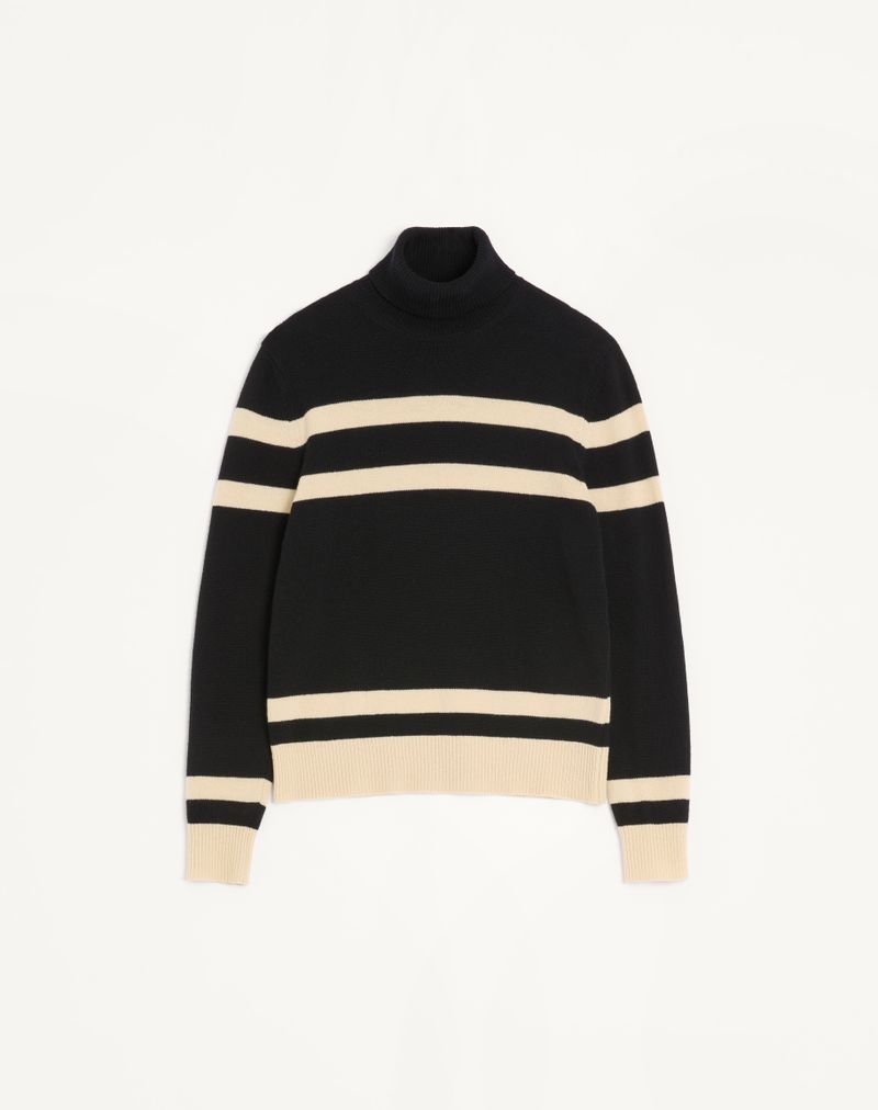 Pull Laine Col Montant Broderie VLogo Noir/Beurre — Valentino