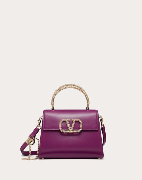 Valentino Garavani - Small Vsling Calfskin Handbag With Jewel Handle - Prune - Woman - Valentino Garavani Vsling