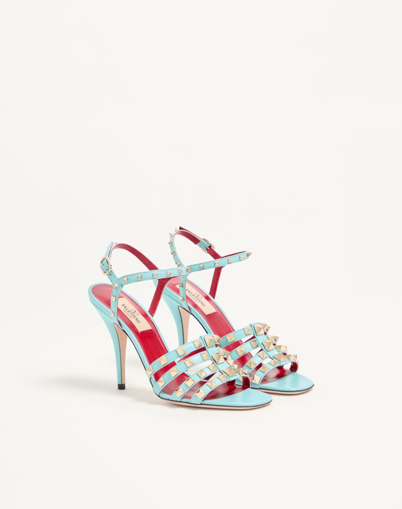 Valentino Garavani Rockstud Kidskin Sandal 100Mm Woman Azure 38