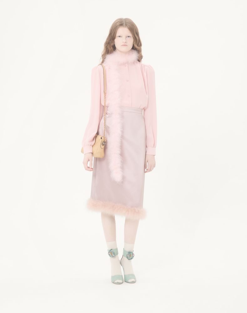 Valentino Crepe De Chine Shirt With Feathers Woman Pink 40
