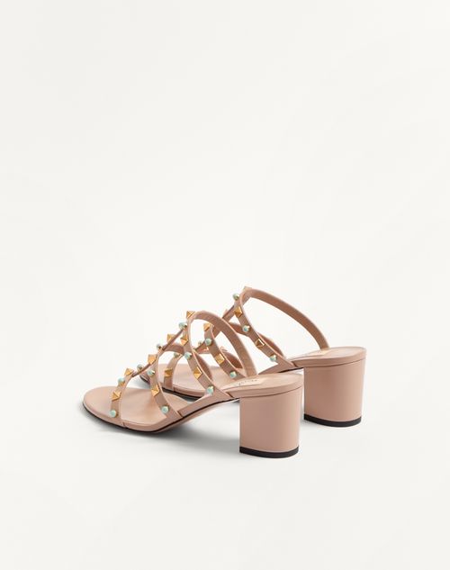 Valentino Garavani - Rockstud Slide Sandal In Calfskin With Cabochon Stones 60mm - Rose Cannelle - Woman - Sandals