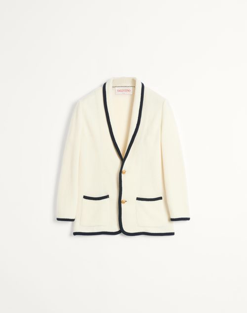 Valentino - Single-breasted Wool And Cotton Jacket With Torchon Piping - Butter/indigo - Man - Knitwear