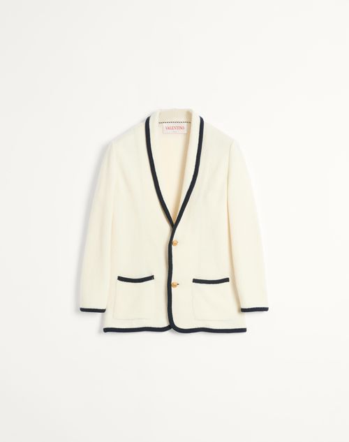 Valentino - Single-breasted Wool And Cotton Jacket With Torchon Piping - Butter/indigo - Man - Shelf - Mrtw - Collection - W2