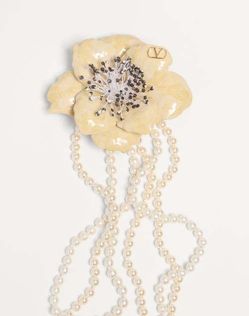 Valentino Garavani - Valentino Fleur Lumineuse Necklace In Metal, Enamel, Pearls And Fabric - Gold/cream - Man - Jewellery