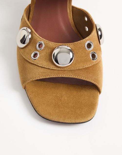 Valentino Garavani - Nellcôte Slide Sandal In Split Leather 75mm - Havana Beige - Woman - Sandals