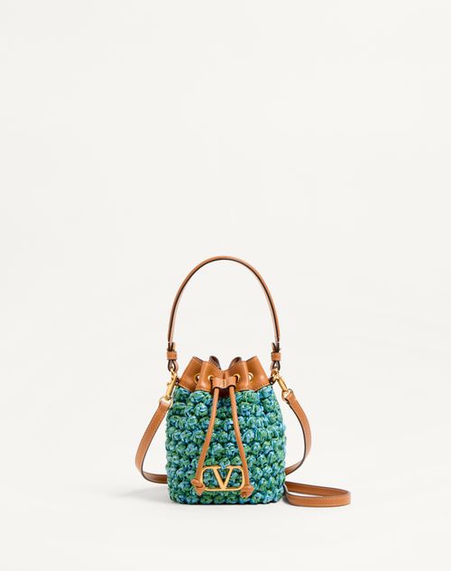 Valentino Garavani - Minibolso Tipo Saco Vlogo Signature De Crochet De Rafia - Verde/celeste/cámel - Mujer - Summer Totes - Bags (vlogo Totes/signature)