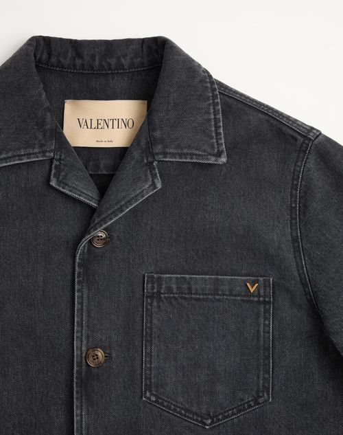 Valentino - Vゴールド デニム ボウリングシャツ - ブラック - メンズ - デニム