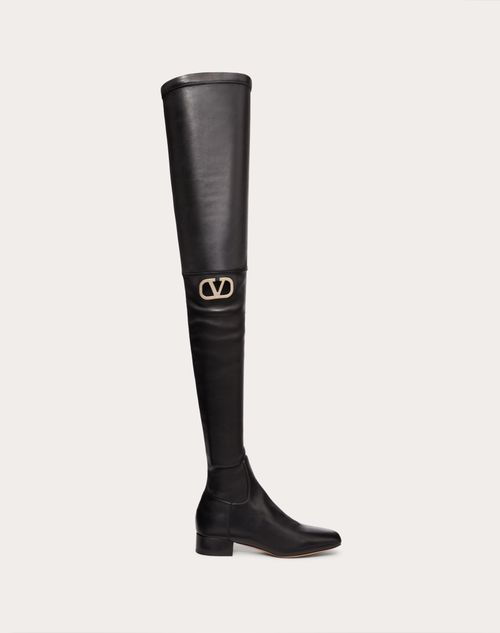 Valentino Garavani - Cuissardes Vlogo Type En Nappa Extensible, Talon : 30 mm - Noir - Femme - Bottes