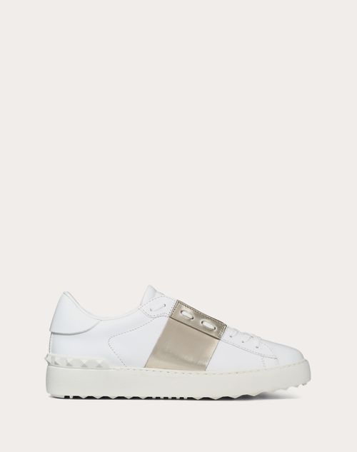 Valentino Garavani - Open Sneaker With Metallic Stripe - White/platinium - Woman - Open Sneakers - Shoes