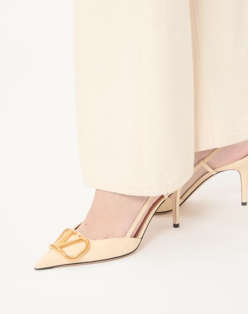 Valentino Garavani - Vlogo Signature Slingback Pumps In 80mm Printed Calfskin - Butter - Woman - Vlogo Signature - Shoes
