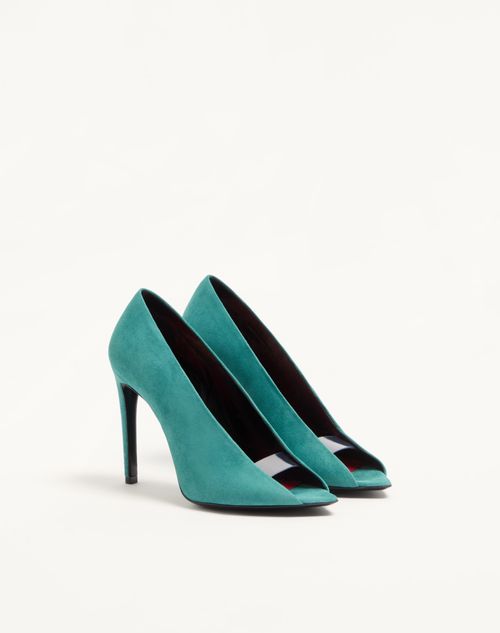 Valentino Garavani - Open Toe Révélé Suede Pumps 105mm - Aquamarine - Woman - Pumps