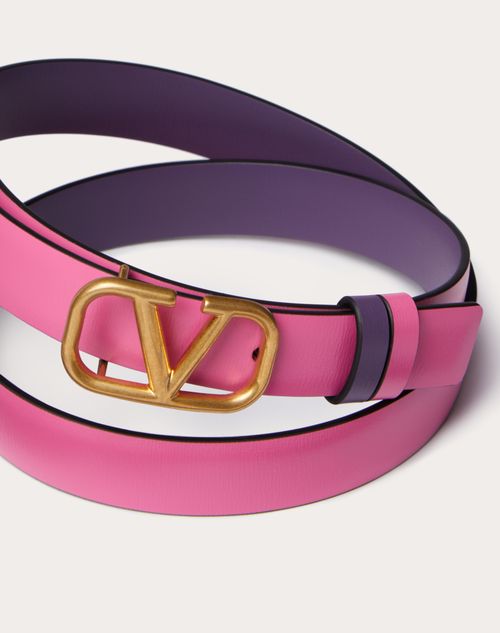 Valentino Garavani - Reversible Vlogo Signature Belt In Glossy Calfskin 20 Mm - Pink/purple - Woman - Belts - Accessories