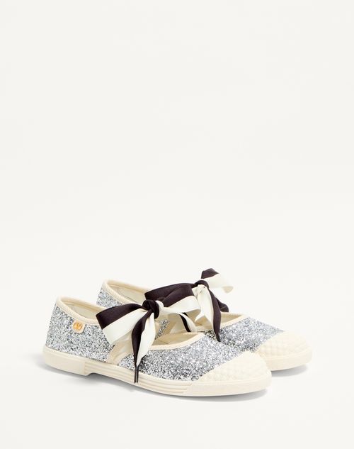 Valentino Garavani - Bay By Bay Ballerina Trainers In Glitter Fabric - Silver - Woman - Trainers