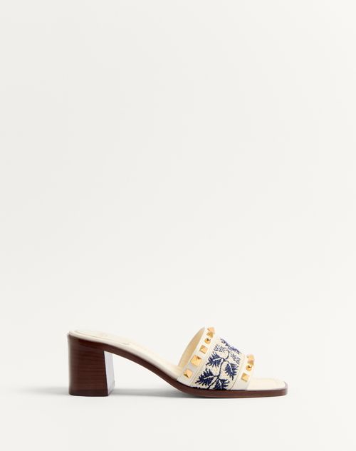 Valentino Garavani - County Slide Sandal In Calfskin With Grape Embroidery 60mm - Ivory/natural/blue - Woman - Shelf - W Shoes - Plaster Caster & County