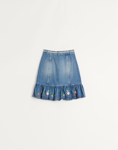 Valentino - Embroidered Denim Skirt - Denim - Woman - Denim