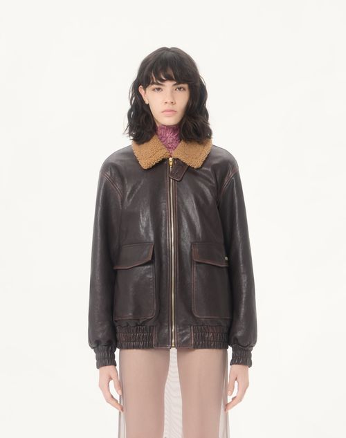 Valentino - Aged-effect Leather Caban - Testa Di Moro - Woman - Coats And Outerwear