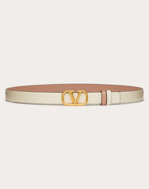 Valentino Garavani - Reversible Vlogo Signature Belt In Glossy Calfskin 20 Mm - Light Ivory/rose Cannelle - Woman - Belts - Accessories