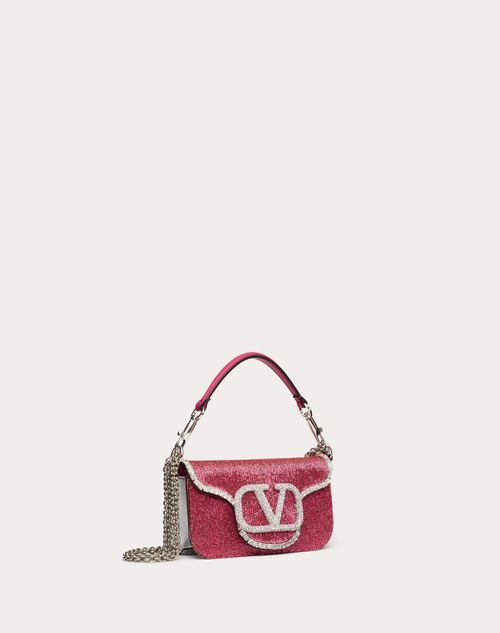 VALENTINO GARAVANI Crystal Embroidered Small Loco Shoulder Bag Magenta  Silver 1301855