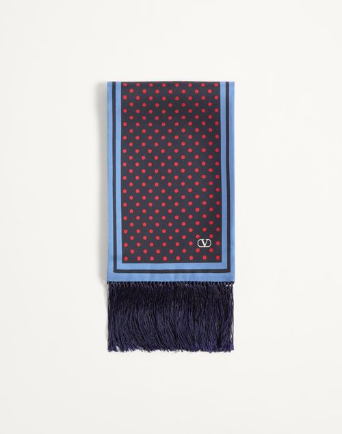 Valentino Garavani - BUFANDA BANDEAU PLUSDEPOIS DE SEDA CON FLECOS - Azul/rojo/celeste - Hombre - Accesorios Suaves