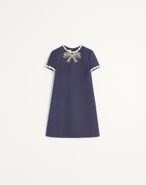 Valentino - Embroidered Crepe Couture Short Dress - Indigo/ivory - Woman - Dresses