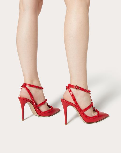 Escarpins Rockstud A Brides Et Clous Assortis. Talon 100 Mm pour Femme en Rouge Pur Valentino FR