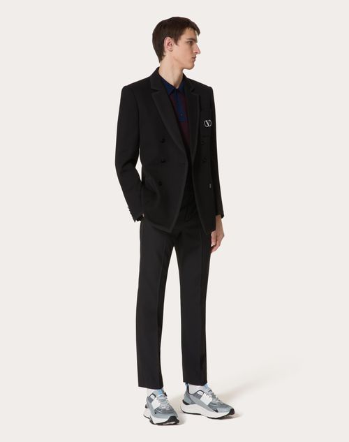 Valentino - Double-breasted Cotton Jersey Jacket With Vlogo Signature Patch - Black - Man - Coats And Blazers