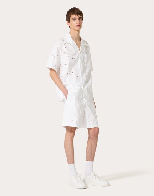 Valentino - San Gallo Cotton Bermuda Shorts - White - Man - Shelf - Mrtw - Pre Ss24 Vdetail Light + Beige Toile + Embroideries + Denim