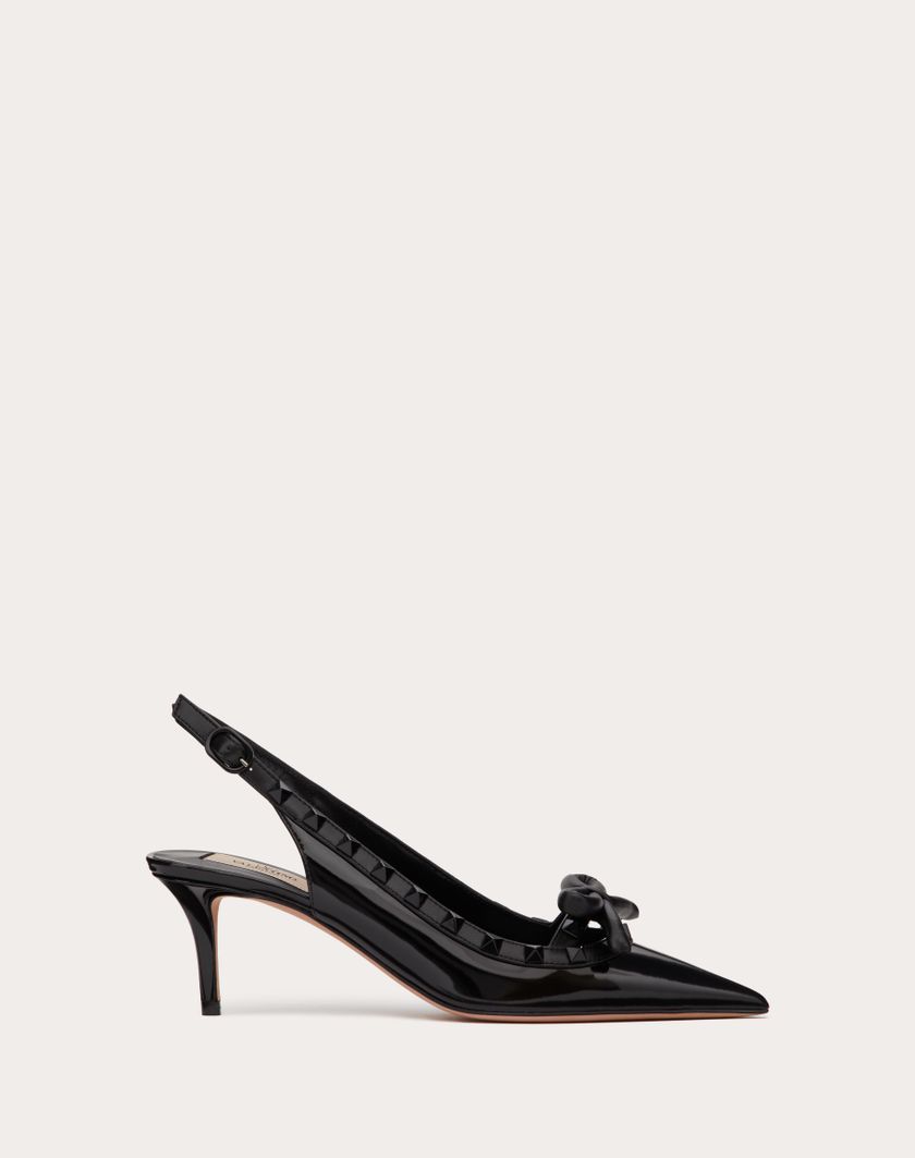 Valentino Handbags Décolleté Slingback Rockstud Bow In Vernice E Borchie In Tono 60mm per Donna in Nero | Valentino IT