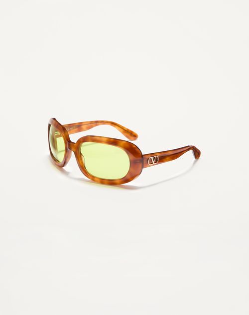 Valentino - Oval Wrap-around Acetate Eyewear - Medium Havana/acid Green - Unisex - Eyewear