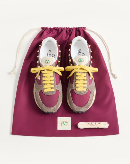 Valentino Garavani - Stud Up Sneaker In Split Leather And Nylon With Butterfly Embroidery - Insolent/multicolour - Man - Sneakers