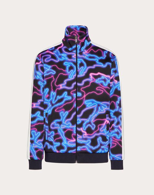 Valentino - Zip-up Sweatshirt With Neon Camou Print - Black/multicolor - Man - Sweatshirts