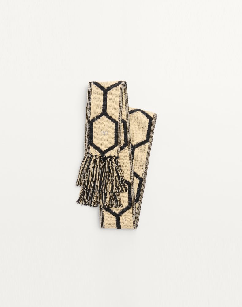 Valentino Garavani Antibes Cotton Scarf With Fringe Man Black/Beige Uni