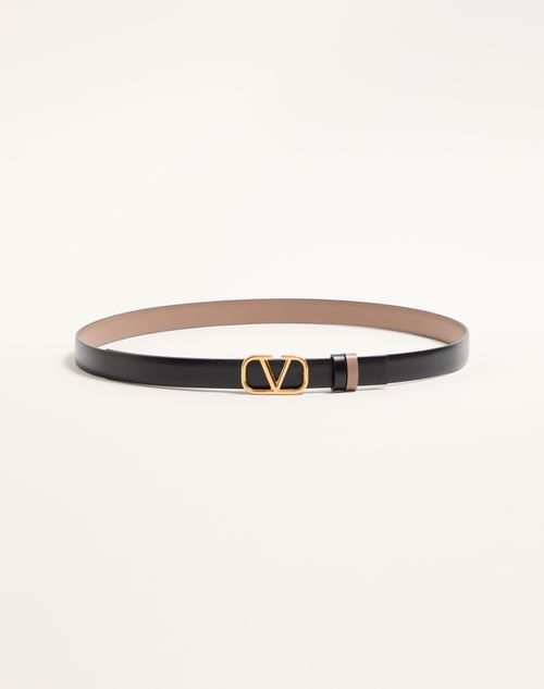 Valentino Garavani - Reversible Vlogo Signature Belt In Glossy Calfskin 20 Mm - Smokey Beige/black - Woman - Accessories